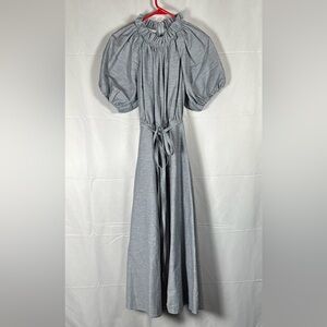 CO Collection GOOP Chambray Maxi Dress Puff Sleeve Cotton/Linen Minimalist M